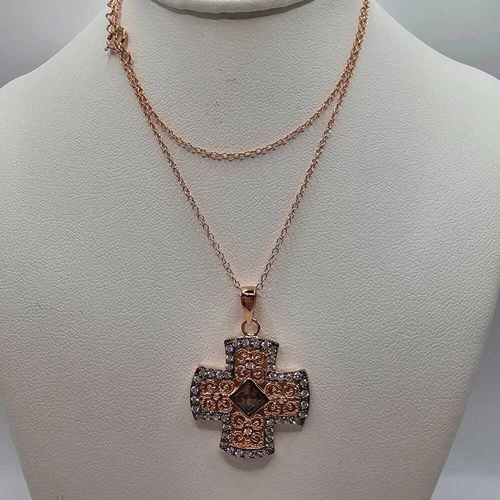 Sterling Silver 925 Rose Gold Plated Black and Clear CZ Inlay Necklace